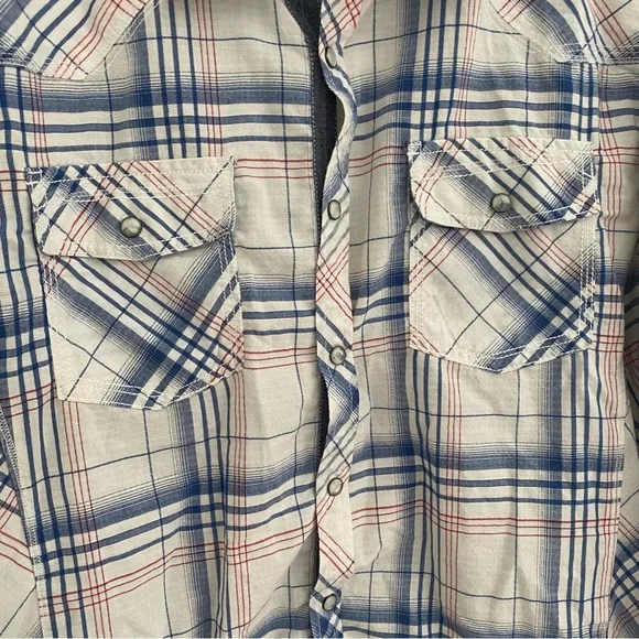 Buckle BKE Shirt Men's Extra Large Blue Plaid Check Western Pearl Snap Vintage - Picture 4 of 6